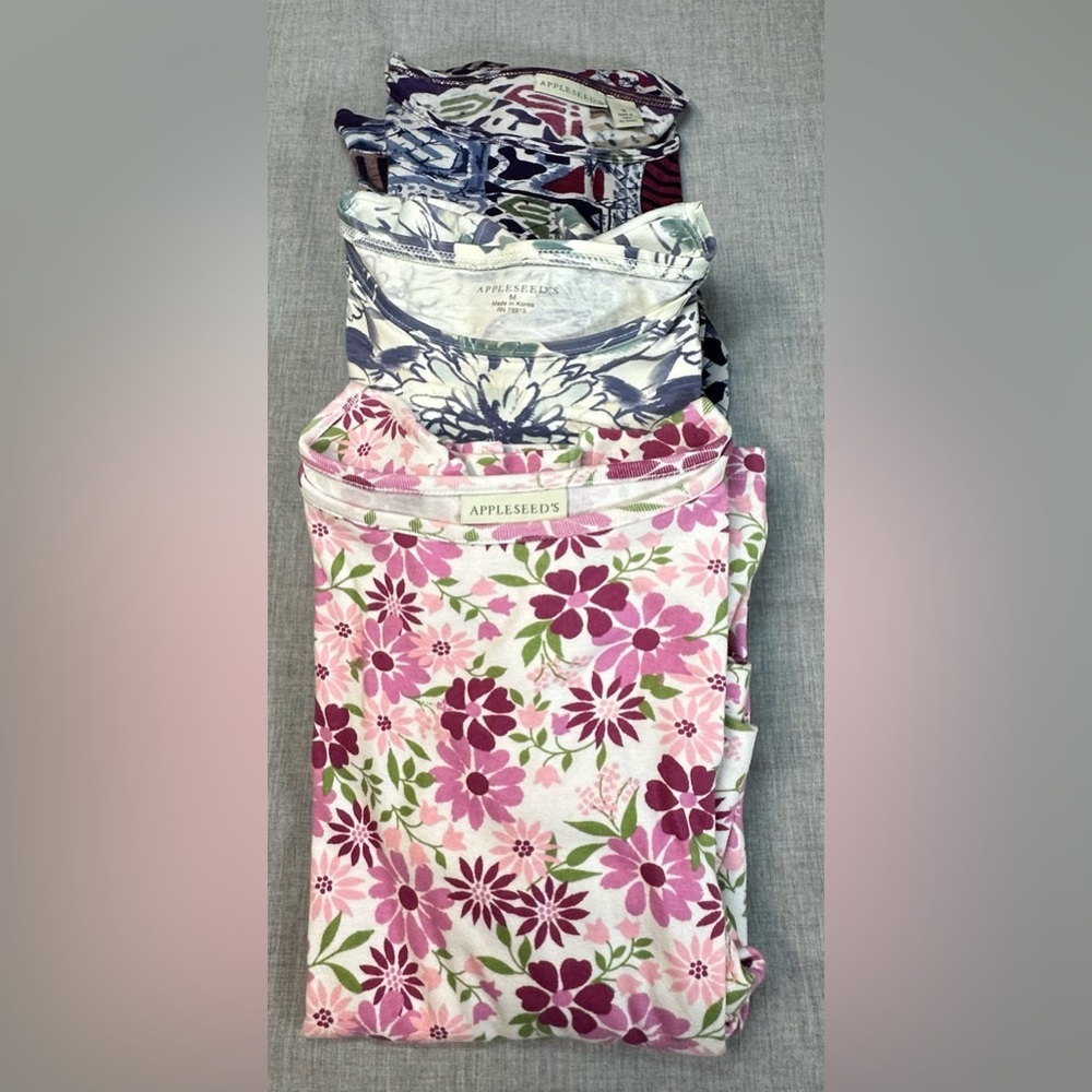 Appleseed's pack of 3 floral/patterned Sz M Long-sleeve Tops